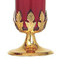 5-1/2"Height, 5-1/2" base. Bright gold plate. Glass and top NOT INCLUDED