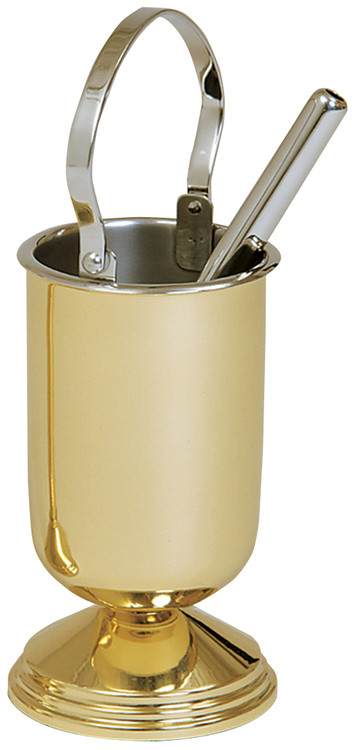 Solid brass, polished finish. 9˝H. With removable stainless steel liner.