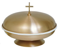 Baptismal Bowl Set K313-Complete set Bronze Bowl with cover and plastic liner. Dimensions: 10 1/2" height,14-1/2" diameter, 8" base. 