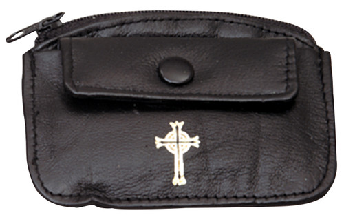 Zipper Leather Rosary Case. Dimensions: 4-1/8" x 2-3/4". With coin or key pocket. 