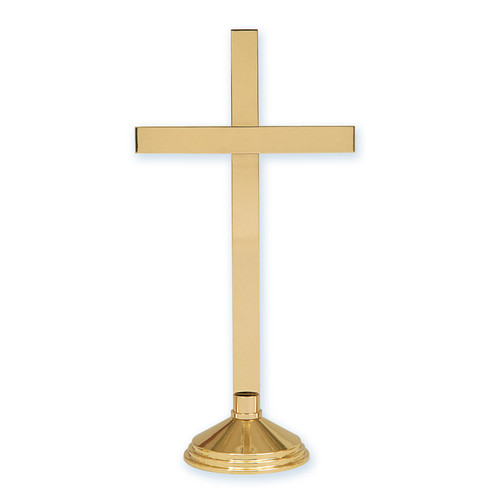  Altar cross is a solid brass, highly polished and is clear lacquered. Dimensions: 24" height, 7" base. 