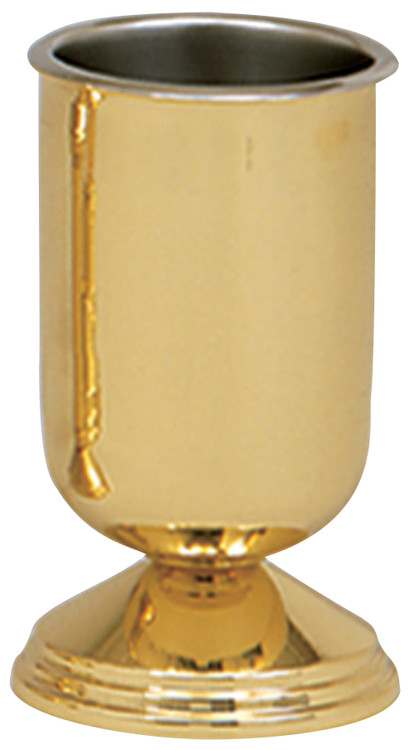 Vase is a solid brass with a high polished finish. 9˝H., 5˝ base, with a stainless steel liner.