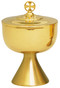 K596 Ciborium is Gold plated. Dimensions:  7 3/4" height, 5" diameter cup. 500 host capacity (Based on 1 1/8" Host).  Complements Chalice 59