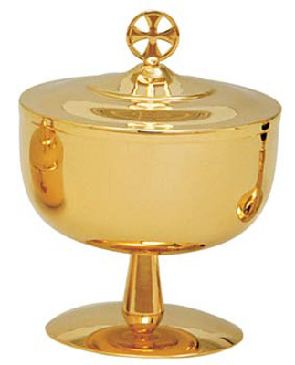 Gold Plated Ciborium. Host capacity (Based on 1 1/8" Host). Four sizes to choose from ranging from 5" to 7"  Height. Host capacities from 100 to 1000

 
