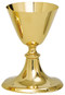 K75-Gold plated Chalice with 5 1/2" Scale Paten.  6" height, 3 3/4" diameter cup, 8 ounce capacity. Also available in Stainless Steel. 