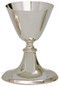 Stainless steel Chalice with 5 1/2" Scale Paten.  6" height, 3 3/4" diameter cup, 8 ounce capacity.