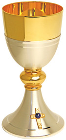 Gold and silver plated chalice. 3 1/2" base, 6 3/4" height, 3 1/4" diameter cup, 4 ounce capacity