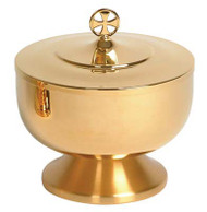 24K gold plated, satin base. 6" diameter, 6 1/2" height. 900 host capacity. Order with or without cover

 
