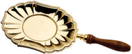 Gold plated communion paten
5 3/4" x 8 3/4"  with wood handle
Engraved with "IHS"
Deluxe vinyl case included
