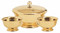 Three Piece Set ~ Gold plate. Pieces can be purchased separately. 8" diameter Bowl & Cover, 6" height bowl, 1200 Host capacity. Ciborium Only ~ 5" Open, 200 Host capacity. Bowl Only ~ 8" diameter, no cover

 
