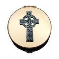Polished Brass Pyx with Celtic Cross. Polybagged

Size 1- PS141: Holds 6-9 Host,  Diameter 1 1/2", Depth 1/2"

Size 2- PS142: Holds 12-15 Host,  Diameter 2 1/8", Depth 1/2"

Size 3- PS143: Holds 20-25 Host, Diameter 2 7/8", Depth 1/2"

Size 4- PS144: Holds 40-50 Host, Diameter 1", Depth 1"