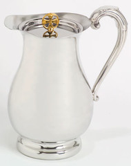 8 1/2" height, 4" base diameter, bright finish with gold plated cross on lid.. 38 ounce capacity. With or Without Cover