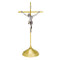 Solid Brass, Satin Finish Crucifix. Oxidized Silver Corpus. 15" Height. 5" Base. Complementary candlestick K525-CS