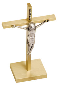 Solid Brass, Satin Finish Crucifix
Oxidized Silver Corpus
6 1/2" Height
2 1/2 x 2" Base 
Complementary Candlestick K17-CS sold separately
Also available-Reclined Cross K27

