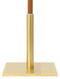Torch stand has a steel base and tube with nylon insert. Satin Brass tone finish. 11" Height, 10" Square Base. Weight: 10 Pounds