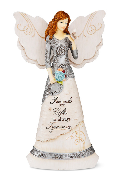 8" Angel holding Butterfly.  Inscribed with: "Friends are Gifts to always Treasure"