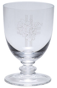 Crystal Chalice stands 5 3/4" Height, 4" Diameter,16 ounce capacity  with an engraved motif. 
Matching Paten (K1255) available