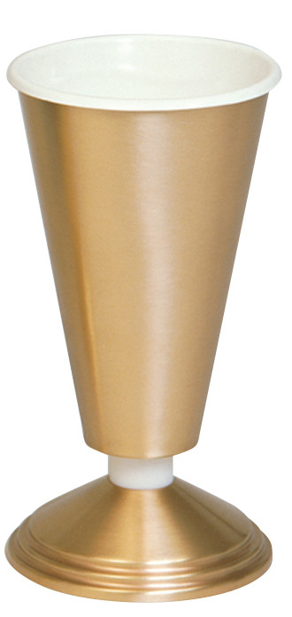 Vase with Aluminum Liner. 12˝H., 6˝ base. Polished brass. Metal nodes can be substituted for nylon at no extra charge.