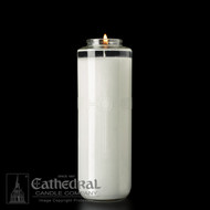 Sanctuary Lights, 8 Day Glass SacraLites. Manufactured using select refined waxes for a dependable and clean 8 day burning performance. Bottle style. 1 dozen per case, Bulk rates apply. 