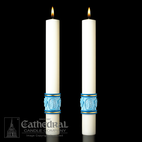 These altar candles complement Paschal Candle "The Most Holy Rosary®". Due to the workmanship required to benchcraft each candle, please allow four weeks for the creation and delivery of your paschal candle

 