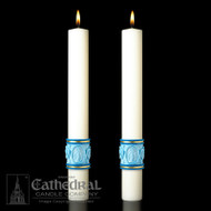 White and Light Blue Most Holy Rosary Altar Candles
 