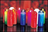 For the cleanest burning, only the finest select fully refined waxes are used in creating these glass bottled candles.  The wicks are specially treated for even cleaner burning. Five (5) Day Candles are available in singles or by the case (1 Dozen). The come in a variety of colors: Crystal, Ruby, Dark Blue, Light Blue, Green, Amber, Purple, Rose, & Opal.
