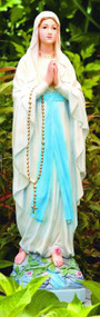 Our Lady of Lourdes Cement Outdoor Statue
Statue of Our Lady of Lourdes comes in two sizes and two finishes.
This Our Lady of Lourdes outdoor cement statue can add a beautiful presence to your garden.  The statue is handcrafted and is available in a detailed stain or natural cement finish.
Height: 26",  BW: 6.5", BL: 5.75
Weight: 30 lbs
