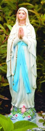 17" Our Lady of Lourdes Cement Outdoor Statue
This Our Lady of Lourdes outdoor cement statue can add a beautiful presence to your garden. This statue comes in two sizes and is handcrafted. The statue comes  in a detailed stain or natural cement finish.
Height: 17",  BW: 6.5", BL: 5.75
Weight: 30 lbs
Statues are handcrafted. Allow 4-6 weeks for delivery.
