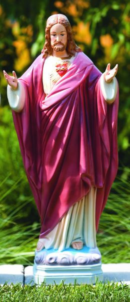 Handcrafted Cement 25" Open Arms Sacred Heart of Jesus Statue. Weight ~ 37 lbs. Comes in Detailed Stain or Natural (cement) Finish. Made in the USA!  Allow 4-6 weeks for delivery.  