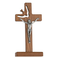  6"  Holy Spirit Walnut Standing Crucifix. Gift Box Included MADE IN THE USA!