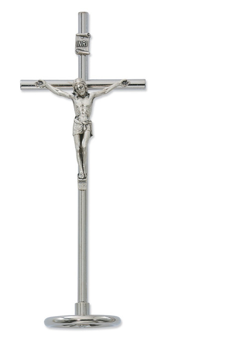 6 1/2" Metal Standing Crucifix. Made in Italy