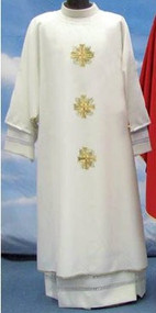 Primavera Fabric (100% Polyester)
Dalmatic has a Plain neckline with same embroidery as Chasuble; Inside Stole included
Available in White, Red, Green, Purple and Rose
These items are imported from Europe. Please supply your Institution’s Federal ID # as to avoid an import tax.
Please allow 3-4 weeks for delivery if item is not in stock