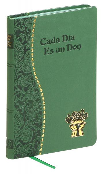 With Cada Dia es un Don ~ a Spanish edition of the popular daily devotional Every Day Is a Gift. Each of the daily meditations in Cada Dia es un Don features a text from Sacred Scripture, a quotation from the writings of a saint, and a meaningful prayer. An introduction by Rev. Frederick Schroeder tells of the power of prayer. Cada Dia es un Don is attractively illustrated and printed in two colors and includes a handy ribbon marker to assist in keeping one's place. 
4" X 6 1/4"
Green Imitation Leather
