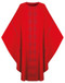 Cross Motif Chasuble is manufactured in Terra, 70% man-made fibers and 30% viscose. Chasuble features border and cross motifs with color gradation woven into the fabric. Plain neck "O" collar or 3" Roll collar Includes inside stole. Width: 63"  ~  Length: 53". Choice of Colors: Green, Grey, Purple, Red or White. Plain neckline or Roll-collar: 4-3/4" height


