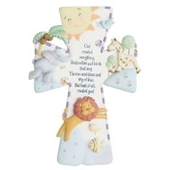 God Created Everything Wall Cross. This God Created Everything Wall Cross is a perfect gift for a baptism. The dimensions of the God Created Wall Cross are: 7"H X 5"W X .75"D. The God Created Wall Cross is made of a resin/stone mix. Wall Cross comes gift boxed