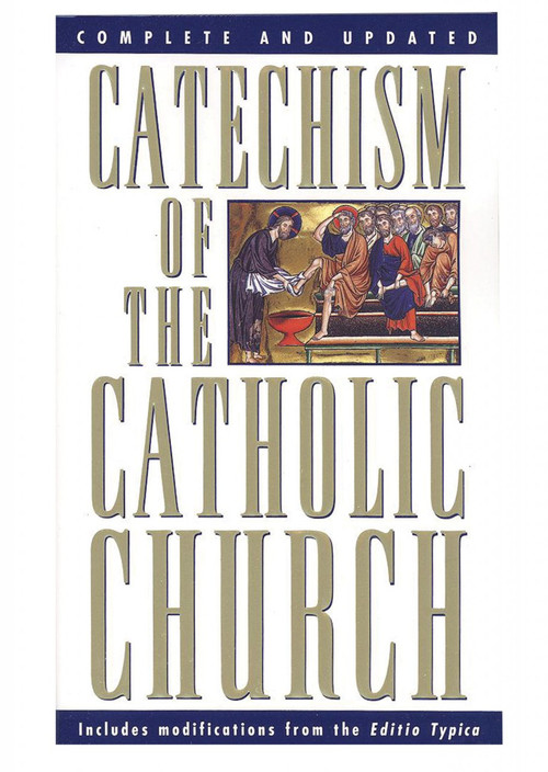 Catechism of the Catholic Church ~ a complete summary of what Catholic's throughout the world believe in common. This book is the catechism (the word means "instruction") that will serve as the standard for all future catechisms. The Catechism draws on the Bible, the Mass, the Sacraments, Church tradition and teaching, and the lives of saints. It comes with a complete index, footnotes and cross-references for a fuller understanding of every subject. Using the tradition of explaining what the Church believes (the Creed), what she celebrates (the Sacraments), what she lives (the Commandments), and what she prays (the Lord's Prayer), the Catechism of the Catholic Church offers challenges for believers and answers for all those interested in learning about the mystery of the Catholic faith. Here is a positive, coherent and contemporary map for our spiritual journey toward transformation.  Pope John Paul II calls The Catechism of the Catholic Church "a special gift." 5" X 6" paperback