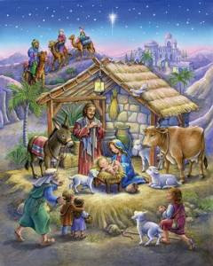 Image of completed Peaceful Prince jigsaw puzzle, create a rendition of the Nativity Scene. 
