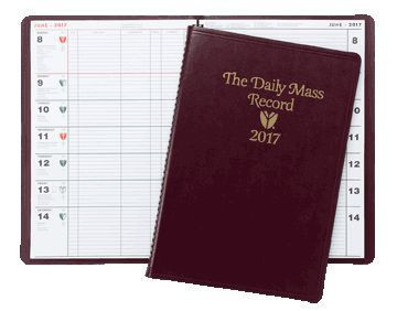Includes more than 14 months, from the first Sunday of Advent through January of the following year, with one 9 1/2" x 13" page per month for the year, and full liturgical information for each day, plus generous space to write appointments or notes.  Pages for parish statistics and specified/unspecified Masses.