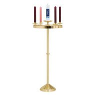 Rigid, non-removable, two-tone finish. 12" base, 21" ring. 48" height to top of ring, 1 1/2" sockets. Center spikes adaptable to any candle size. Candles not included