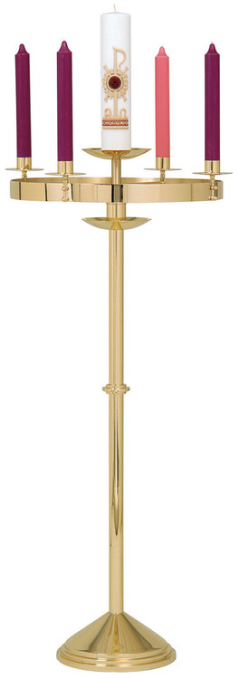 Combination Advent Wreath and Paschal Candle Holder. Candles NOT included.
48" Height to top of ring. 12" base, 1-1/2" sockets. Center spikes adapt to any candle.Advent wreath can be purchased separately, please select option.