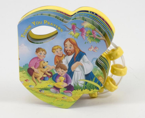 This is part of a new series of books that combines a rattle with a small board book to appeal to God's littlest ones. The playful illustrations will delight little eyes as they see many of the things for which we thank Jesus come to life in bright and vivid colors. The soft sound of the rattle will keep the little ones enthralled and smiling. Hardcover ~ 14 pages ~ 5" x 4 3/4 "