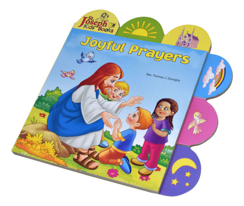 Joyful Prayers by popular author Rev. Thomas J. Donaghy is a short board book to introduce young children to prayer. The tabs help children pick out elements in each of the spreads, making this book an interactive experience. Joyful Prayers contains bright, vibrant, and contemporary illustrations that will make this book an enjoyable learning experience for young Catholic children.Hardcover ~ 12 pages ~ 9 1/2" x 9 1/2". 
