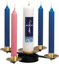 Advent Wreath K177-Made of wrought iron
Brass sockets and bobeches
Height: 3 inches
Diameter: 18 inches
Base: 5½ inches
Candle sockets: 1½ inches
Candles not included