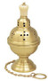 Thurible with incense boat & spoon. 9" height. 4-1/2" bowl. Available in satin brass, high polish brass and 24K gold plated. The original one chain Censer. 