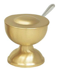 Incense boat with spoon. 3"H, 2 7/8" diameter. Available in Satin Brass, Satin Bronze, Polished Brass, Polished Bronze, 24K Gold Plate, or Stainless Steel