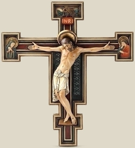Joseph's Studio -The  Renaissance Collection. This exquisite Florentine Crucifix ismade of Resin/Stone. Dimensions: 10.25"H x 9.25"W x 1.38"D
