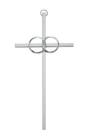 8" ~ Silver plated double ring wedding cross