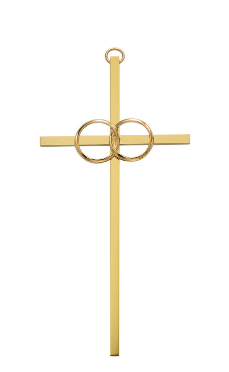 8" ~ Gold plated double ring wedding cross