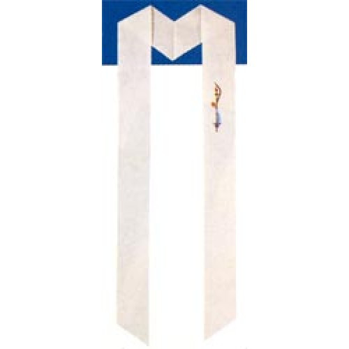 F-2 Baptismal Stole for Adults - Beautiful multi color designs imprinted on pure white polyester felt. Individually packaged. 4.5" x 41"  