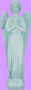 A stone standing angel with hands brought together in prayer on a purple background. 